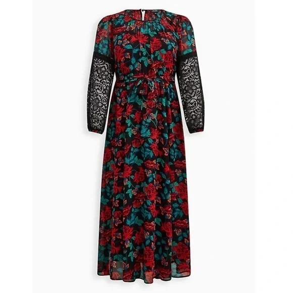 Torrid 3 MAXI PEASANT DRESS - CHIFFON FLORAL BLACK - Picture 4 of 11